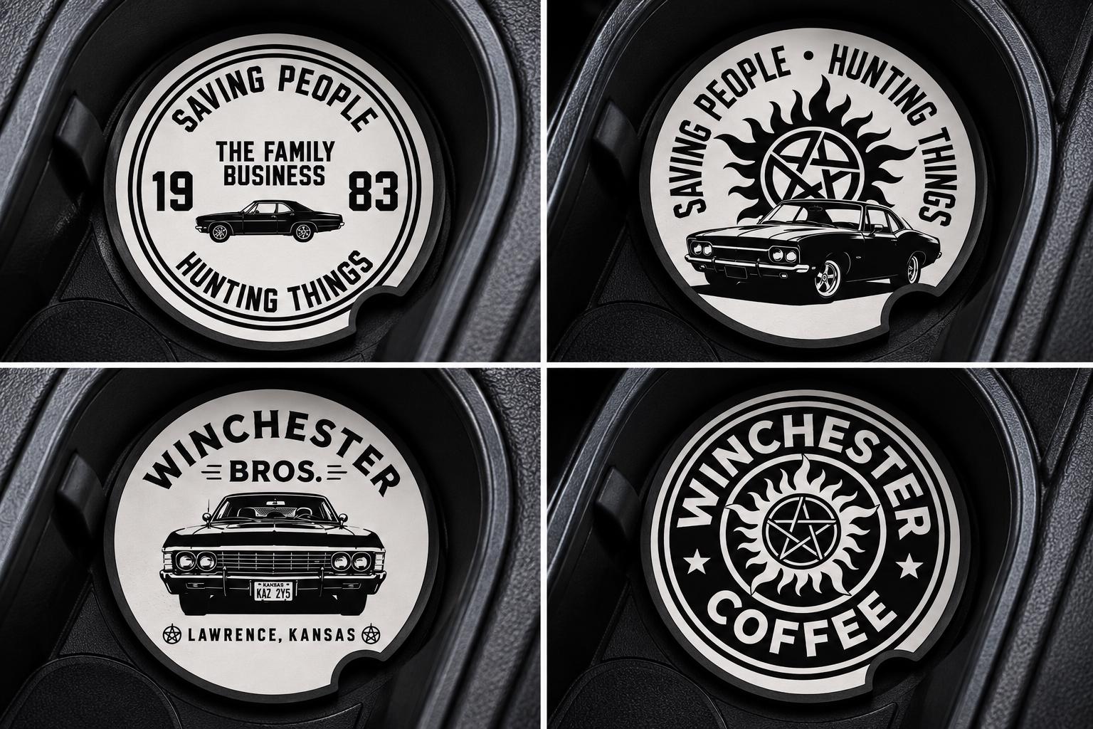 Supernatural Inspired Car Coasters | Mystery & Folklore Drink Coasters | Gothic Home Decor | Horror Fan Gift