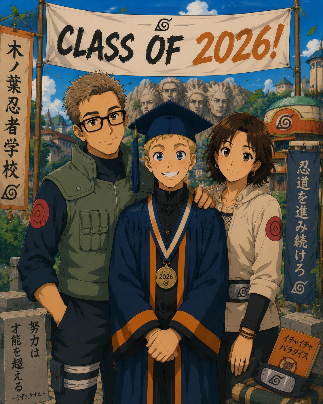 Graduation Edition: Custom Anime Family Portrait | Cel Shaded Manga Style Canvas Print