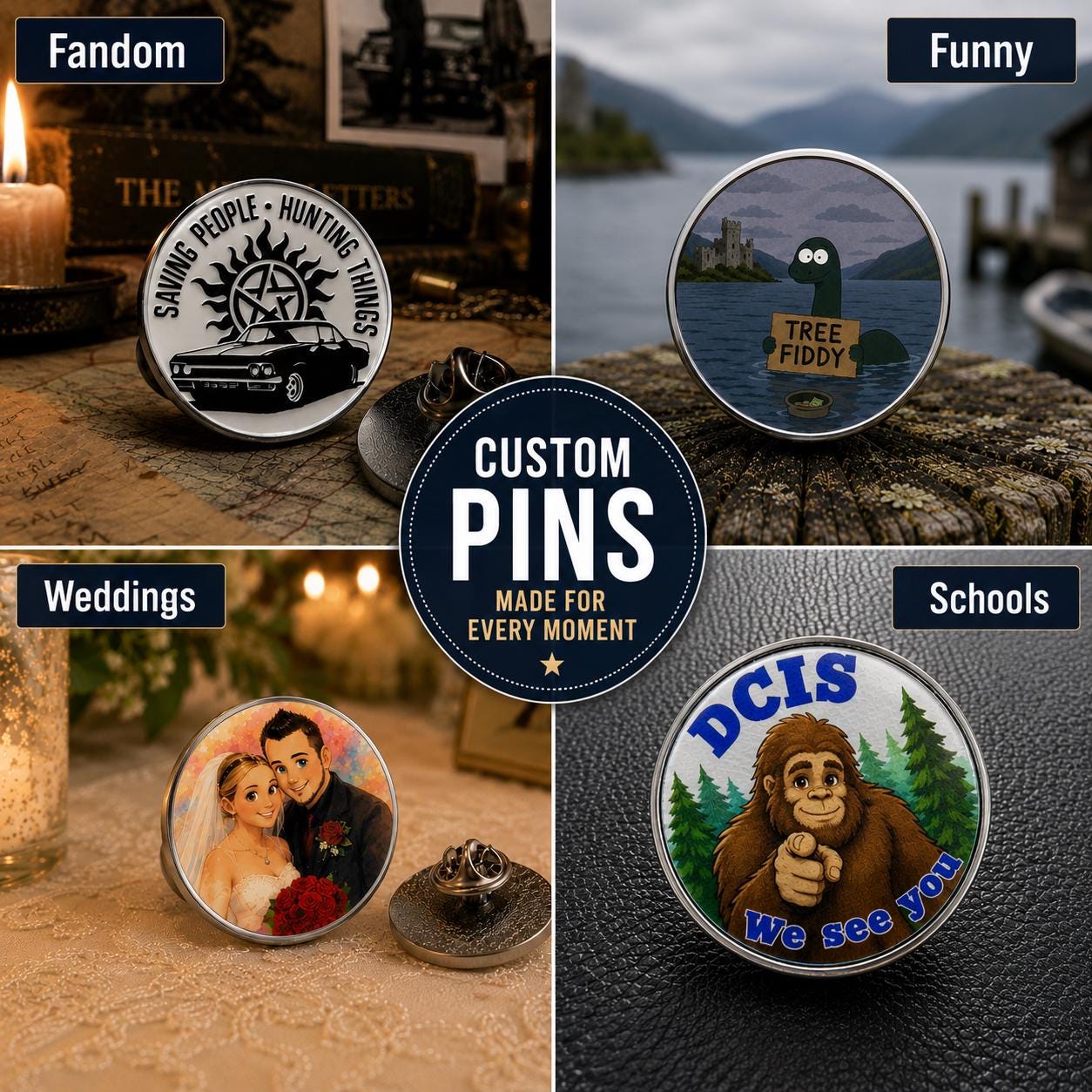 Custom Full-Color UV Printed Metal Lapel Pins – 1 Inch Logo, Team, Business Event Favors