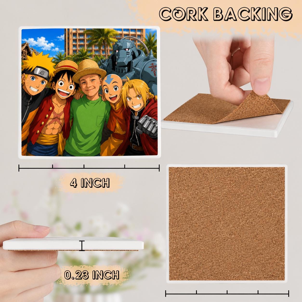 Custom Ceramic Photo Coaster | Personalized Pet, Family, Art, Wedding (Cork Backed)