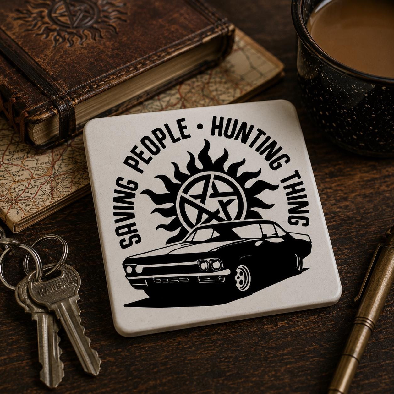 Supernatural Inspired Coasters | Mystery & Folklore Drink Coasters | Gothic Home Decor | Horror Fan Gift