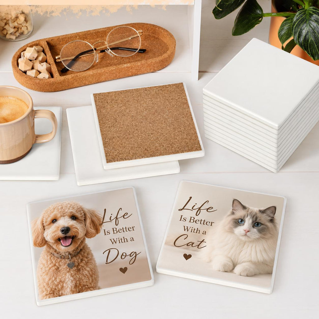 Custom Ceramic Photo Coaster | Personalized Pet, Family, Art, Wedding (Cork Backed)