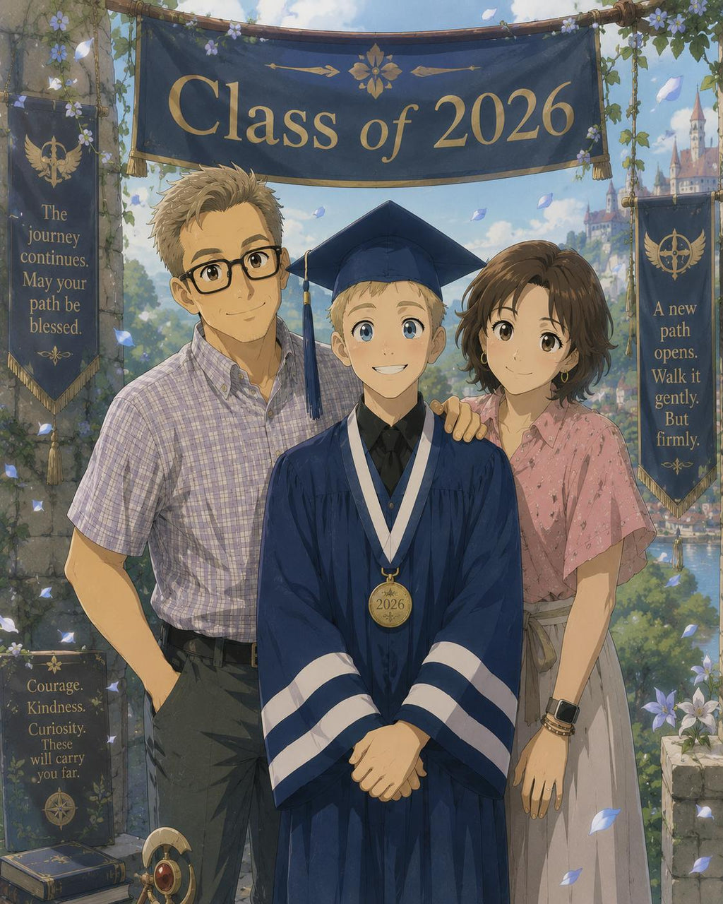 Graduation Edition: Custom Anime Family Portrait | Cel Shaded Manga Style Canvas Print