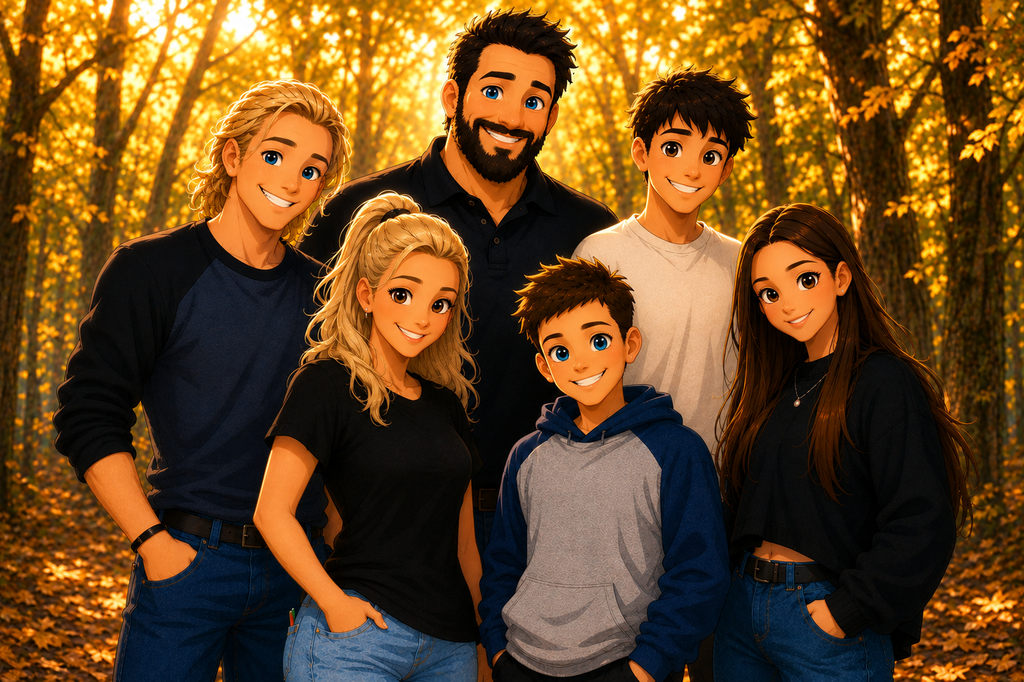 Custom Anime Family Portrait | Cel Shaded Manga Style Canvas Print