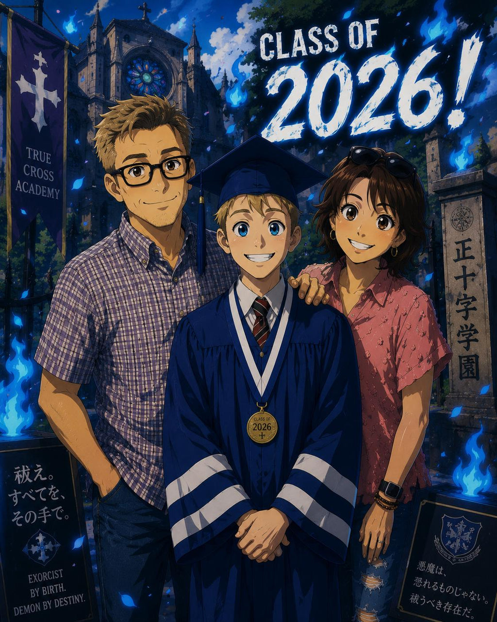 Graduation Edition: Custom Anime Family Portrait | Cel Shaded Manga Style Canvas Print