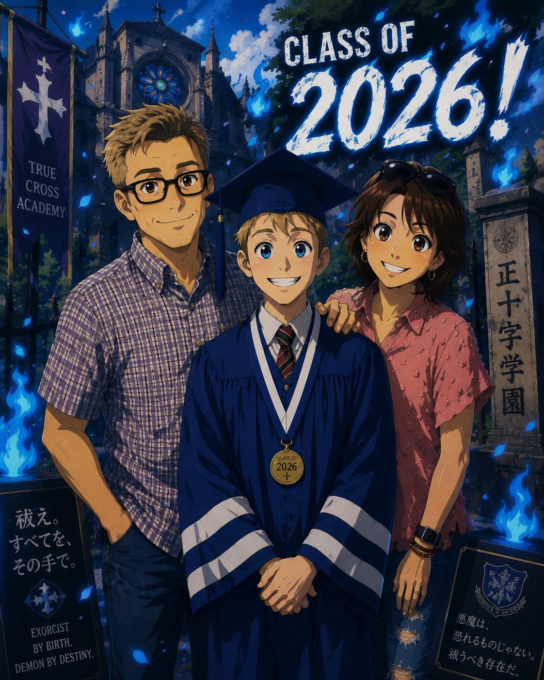 Graduation Edition: Custom Anime Family Portrait | Cel Shaded Manga Style Canvas Print