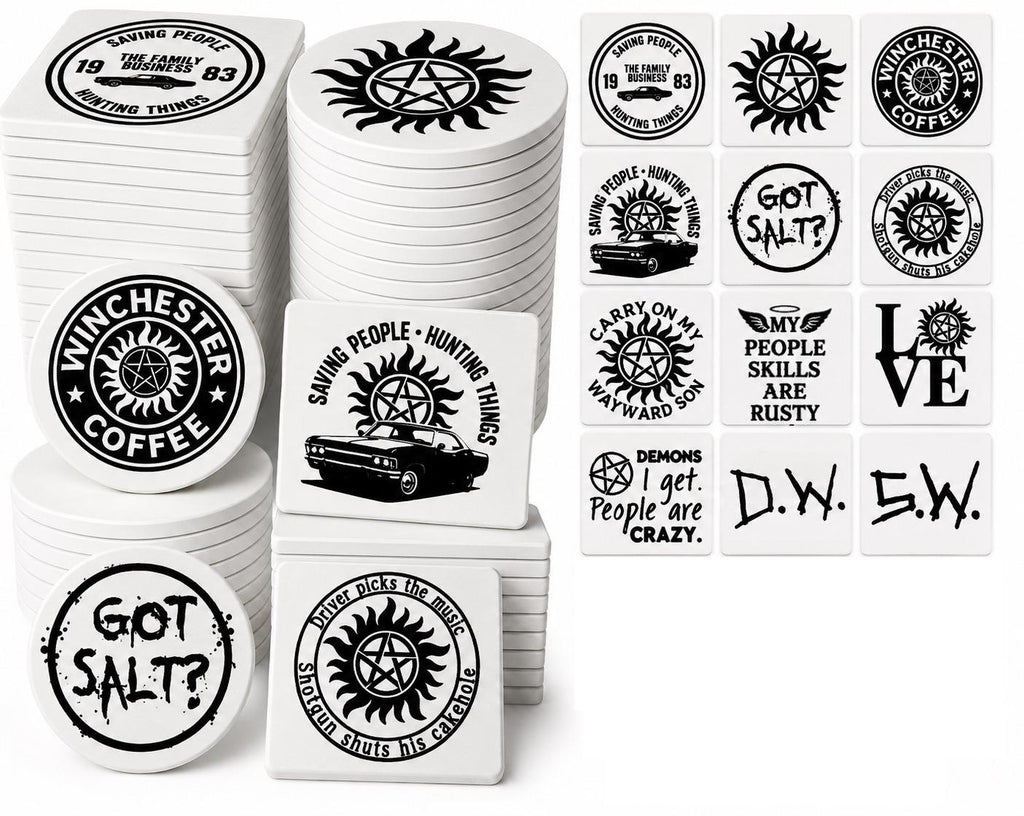 Supernatural Inspired Coasters | Mystery & Folklore Drink Coasters | Gothic Home Decor | Horror Fan Gift