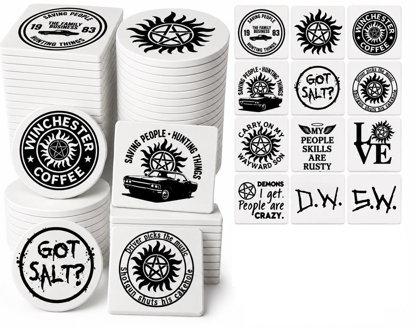 Supernatural Inspired Coasters | Mystery & Folklore Drink Coasters | Gothic Home Decor | Horror Fan Gift