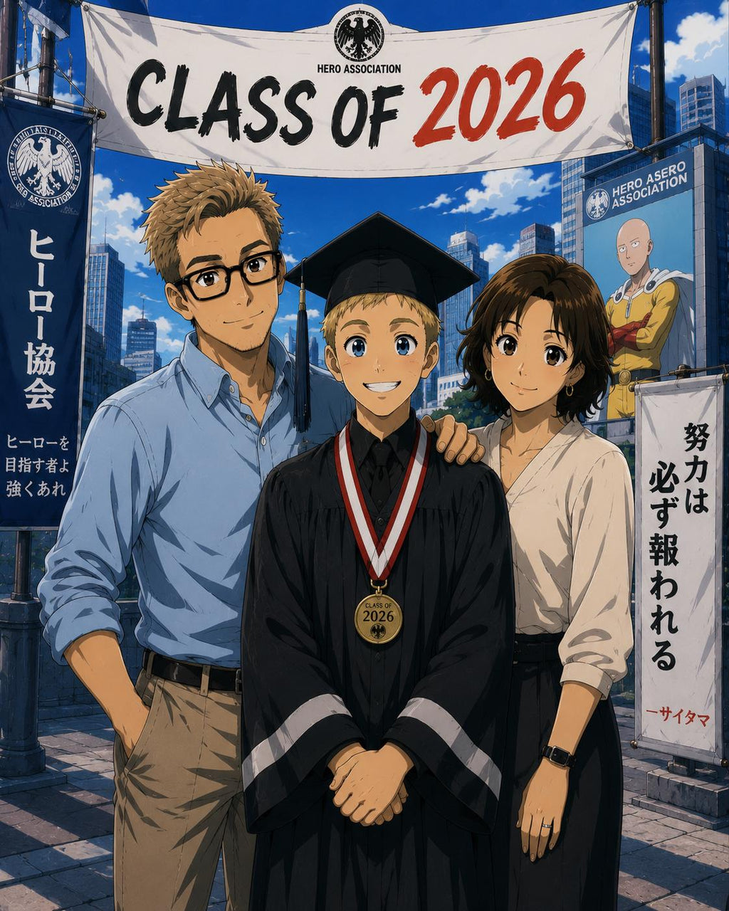Graduation Edition: Custom Anime Family Portrait | Cel Shaded Manga Style Canvas Print