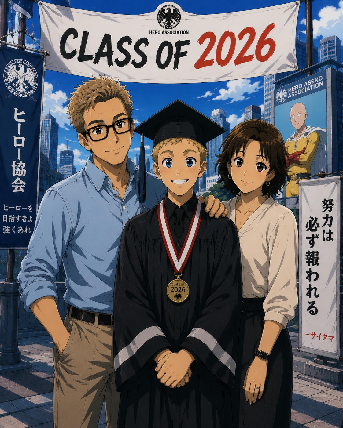 Graduation Edition: Custom Anime Family Portrait | Cel Shaded Manga Style Canvas Print