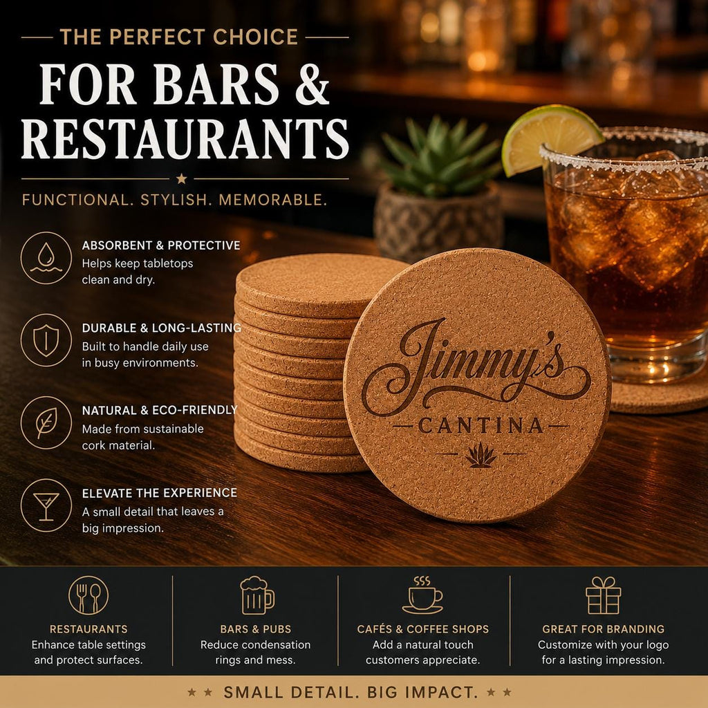 Bulk Cork Coasters Engraved | Custom Logo Business Wedding Realtor | Corporate Gifts | Sets of 10 to 200
