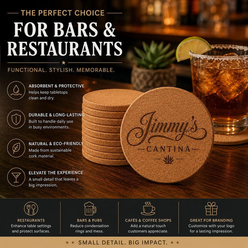 Bulk Cork Coasters Engraved | Custom Logo Business Wedding Realtor | Corporate Gifts | Sets of 10 to 200