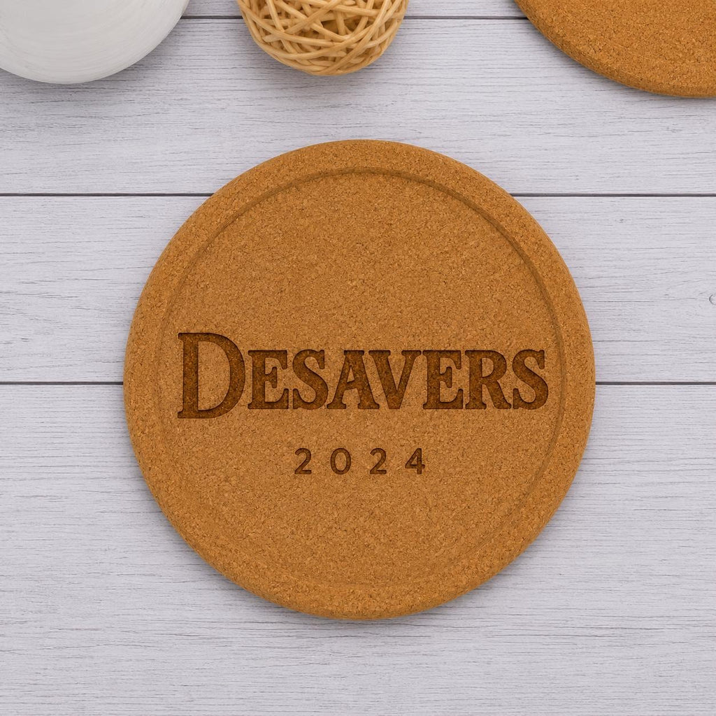 Custom Engraved Cork Coasters | Personalized Lipped Edge Set | Housewarming Wedding Gift | Laser Engraved